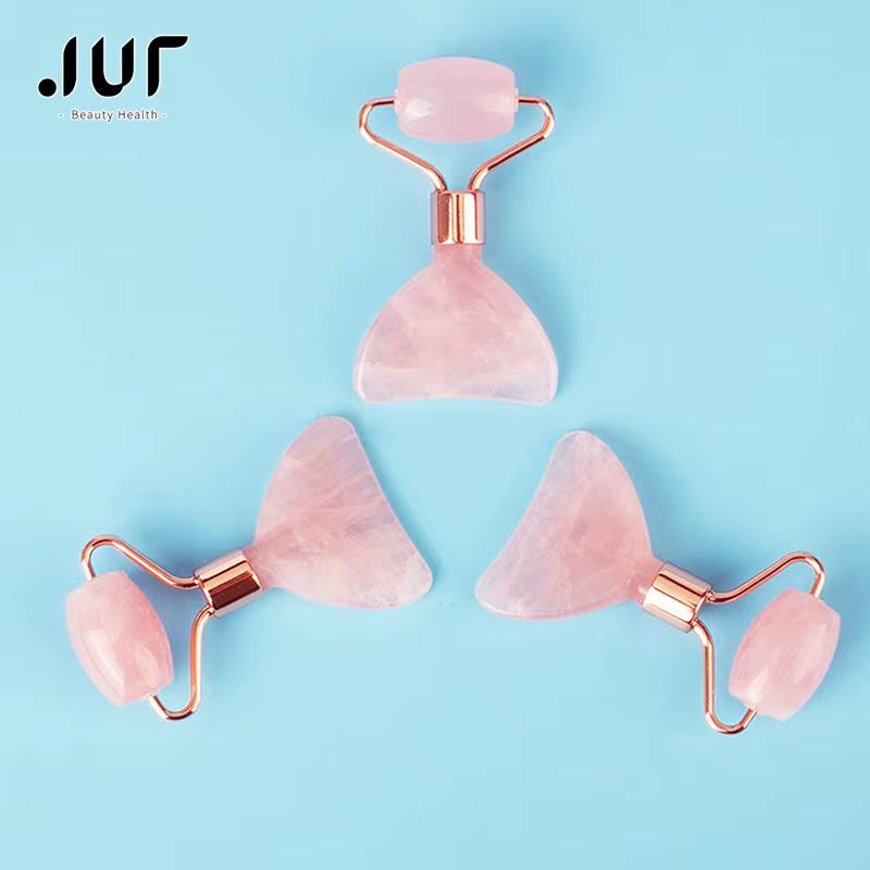 Double Head Crystal Jade Roller Massage Spa Natural Pink Face Massagers Gua Sha Natural Stone Gua Sha Tools Reducing Wrinkles