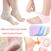 1Pair Silicone Feet Care Socks Anti-Cracking Moisturizing Gel Heel Thin Socks Lace Heel Cover with Hole Foot Skin Care Protector