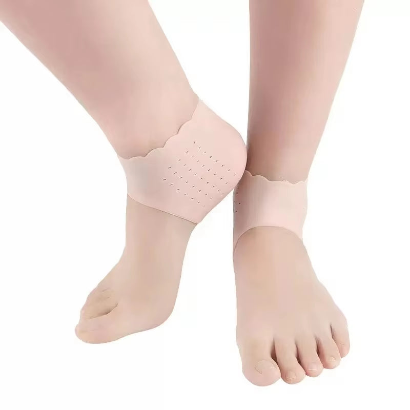 1Pair Silicone Feet Care Socks Anti-Cracking Moisturizing Gel Heel Thin Socks Lace Heel Cover with Hole Foot Skin Care Protector