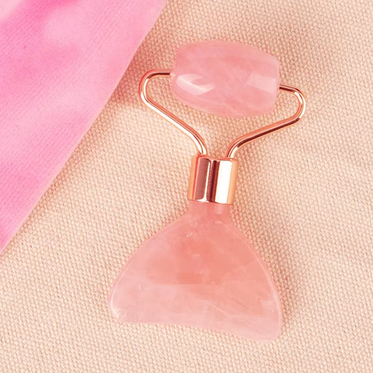 Double Head Crystal Jade Roller Massage Spa Natural Pink Face Massagers Gua Sha Natural Stone Gua Sha Tools Reducing Wrinkles