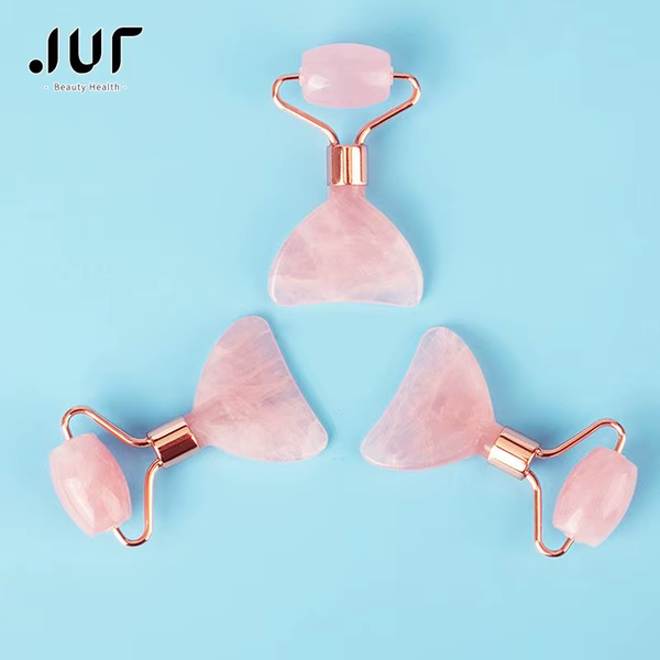 Double Head Crystal Jade Roller Massage Spa Natural Pink Face Massagers Gua Sha Natural Stone Gua Sha Tools Reducing Wrinkles