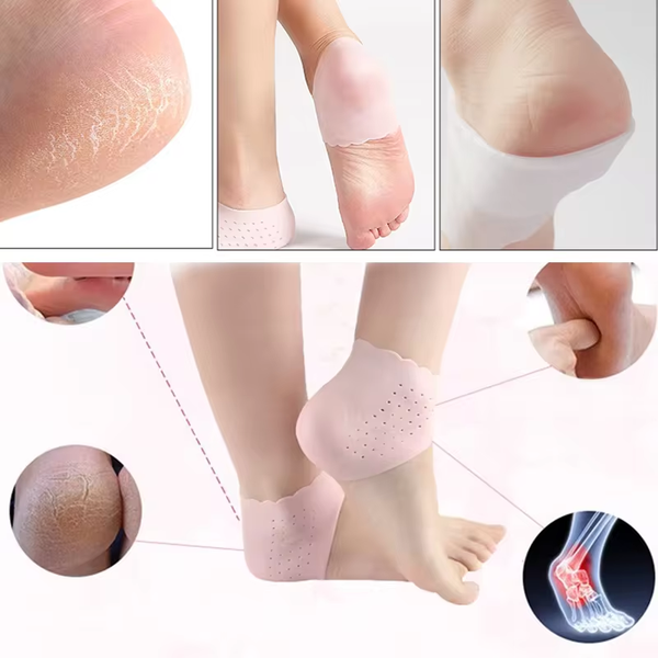 1Pair Silicone Feet Care Socks Anti-Cracking Moisturizing Gel Heel Thin Socks Lace Heel Cover with Hole Foot Skin Care Protector